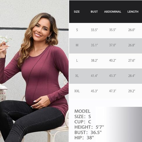 DEBELLY Maternity Long Sleeve Shirt Pleated Crew Neck Pregnancy Top for Women Side Ruched Work Lounge in Saudi Arabia