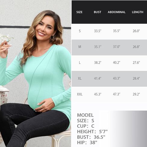 DEBELLY Maternity Long Sleeve Shirt Pleated Crew Neck Pregnancy Top for Women Side Ruched Work Lounge in Saudi Arabia