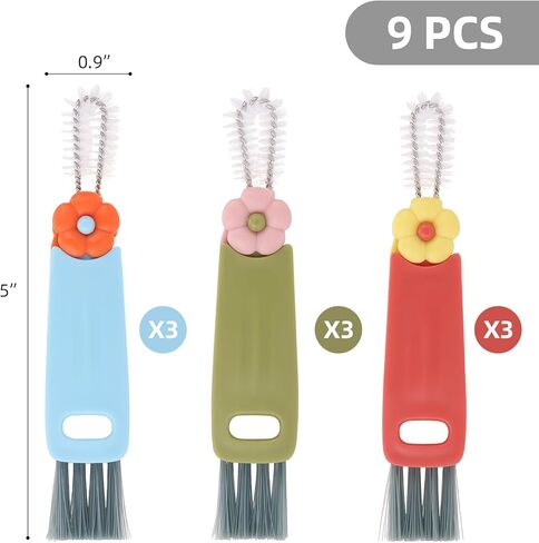9 Pcs 3 in 1 Cup Lid Cleaning Brush, Multifunctional Bottle Cleaning Brush, Cup Lid Gap Cleaner for Home Kitchen in Kuwait