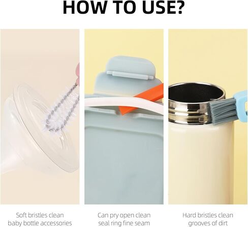 9 Pcs 3 in 1 Cup Lid Cleaning Brush, Multifunctional Bottle Cleaning Brush, Cup Lid Gap Cleaner for Home Kitchen in Kuwait