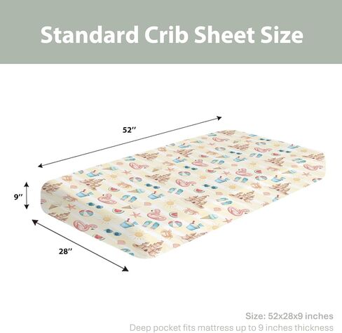Summer Beach Seaside Baby Crib Sheets for Boy Girl 52x28Inch Ice Cream Sand Flamingo Sun Soft Snug Fitted Crib Mattress Cover Boho Travel Vacation Baby Sheet for Standard Crib & Toddler Bed Mattress in Saudi Arabia
