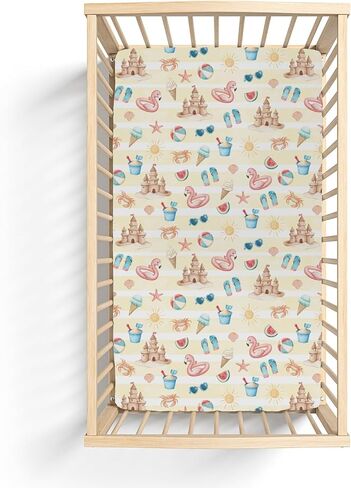 Summer Beach Seaside Baby Crib Sheets for Boy Girl 52x28Inch Ice Cream Sand Flamingo Sun Soft Snug Fitted Crib Mattress Cover Boho Travel Vacation Baby Sheet for Standard Crib & Toddler Bed Mattress in Saudi Arabia