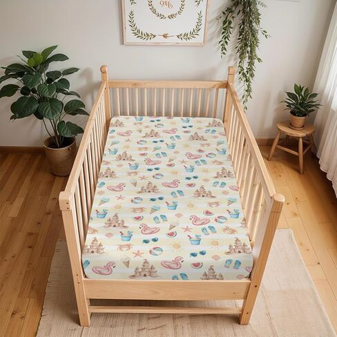 Summer Beach Seaside Baby Crib Sheets for Boy Girl 52x28Inch Ice Cream Sand Flamingo Sun Soft Snug Fitted Crib Mattress Cover Boho Travel Vacation Baby Sheet for Standard Crib & Toddler Bed Mattress in Saudi Arabia