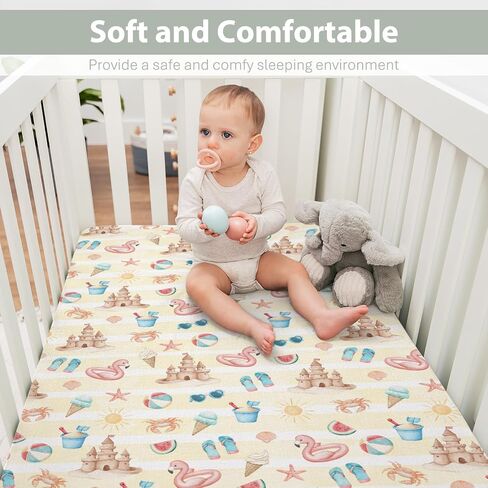 Summer Beach Seaside Baby Crib Sheets for Boy Girl 52x28Inch Ice Cream Sand Flamingo Sun Soft Snug Fitted Crib Mattress Cover Boho Travel Vacation Baby Sheet for Standard Crib & Toddler Bed Mattress in Saudi Arabia