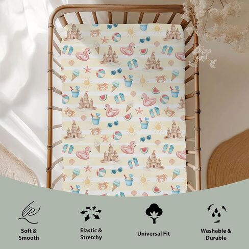 Summer Beach Seaside Baby Crib Sheets for Boy Girl 52x28Inch Ice Cream Sand Flamingo Sun Soft Snug Fitted Crib Mattress Cover Boho Travel Vacation Baby Sheet for Standard Crib & Toddler Bed Mattress in Saudi Arabia