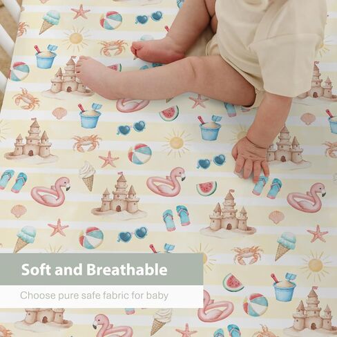 Summer Beach Seaside Baby Crib Sheets for Boy Girl 52x28Inch Ice Cream Sand Flamingo Sun Soft Snug Fitted Crib Mattress Cover Boho Travel Vacation Baby Sheet for Standard Crib & Toddler Bed Mattress in Saudi Arabia