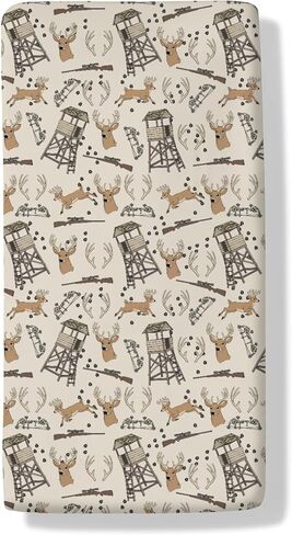 Deer Hunting Baby Crib Sheets Hunter Tree Stand Soft Breathable Baby Sheets Wild Animals Hunter Fitted Crib Mattress Cover for Standard Mattress 28x52in in Kuwait