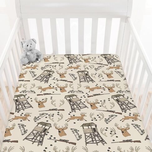 Deer Hunting Baby Crib Sheets Hunter Tree Stand Soft Breathable Baby Sheets Wild Animals Hunter Fitted Crib Mattress Cover for Standard Mattress 28x52in in Kuwait