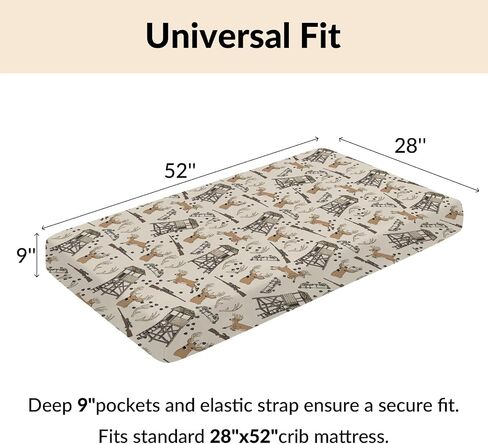 Deer Hunting Baby Crib Sheets Hunter Tree Stand Soft Breathable Baby Sheets Wild Animals Hunter Fitted Crib Mattress Cover for Standard Mattress 28x52in in Kuwait