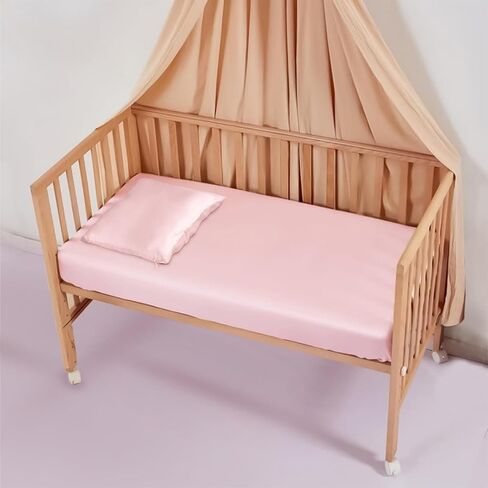 ملاءات سرير أطفال من الحرير العضوي للأطفال - 22 Momme Mulberry Silk، مضادة للحساسية، مجموعة ملاءات سرير مناسبة للأطفال البنات والصبيان، معتمدة من Oeko-Tex، ناعمة على شعر الطفل، حرير طبيعي (ليس ساتان) (وردي) in Kuwait