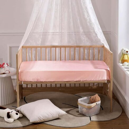 ملاءات سرير أطفال من الحرير العضوي للأطفال - 22 Momme Mulberry Silk، مضادة للحساسية، مجموعة ملاءات سرير مناسبة للأطفال البنات والصبيان، معتمدة من Oeko-Tex، ناعمة على شعر الطفل، حرير طبيعي (ليس ساتان) (وردي) in Kuwait