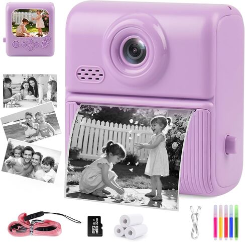Kids Instant Print Camera,1080P Digital Camera for Kids with 32GB Card & 3 Rolls Printing Paper,4 6 7 8 9 10 Year Old Girls Boys Christmas Birthday Gifts, Instant Print Toys for Girls 6-8 8-10(Purple) in Saudi Arabia