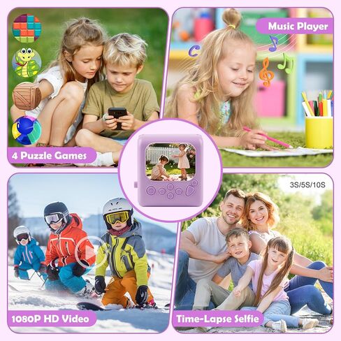 Kids Instant Print Camera,1080P Digital Camera for Kids with 32GB Card & 3 Rolls Printing Paper,4 6 7 8 9 10 Year Old Girls Boys Christmas Birthday Gifts, Instant Print Toys for Girls 6-8 8-10(Purple) in Saudi Arabia