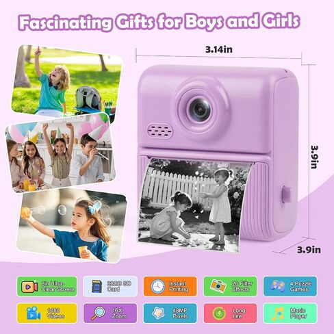 Kids Instant Print Camera,1080P Digital Camera for Kids with 32GB Card & 3 Rolls Printing Paper,4 6 7 8 9 10 Year Old Girls Boys Christmas Birthday Gifts, Instant Print Toys for Girls 6-8 8-10(Purple) in Saudi Arabia