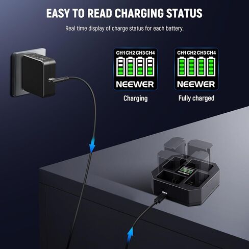 شاحن USB NEEWER 4 قنوات لبطارية كاميرا NP-FZ100 متوافقة مع Sony A7IV A9iii A1 A7RV A7Cii A6700 ZV-E1 FX3 FX30، شحن سريع 45 وات PD مع شاحن سريع PD 45 وات، عرض البطارية، NW-Z4 in Kuwait