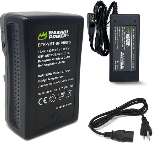Wasabi Power V-Mount Battery (14.4V, 13200mAh, 195Wh) and V-Mount Battery Charger with D-Tap for Sony Video Camera Camcorder, Broadcast LED Light, and Any Other Compatible Video Camera Camcorder in Saudi Arabia