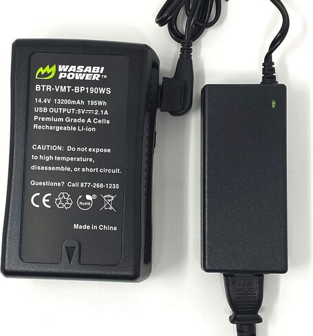 Wasabi Power V-Mount Battery (14.4V, 13200mAh, 195Wh) and V-Mount Battery Charger with D-Tap for Sony Video Camera Camcorder, Broadcast LED Light, and Any Other Compatible Video Camera Camcorder in Saudi Arabia