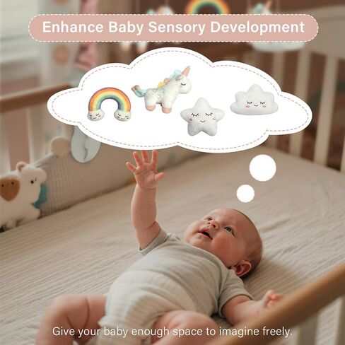 Crib Mobile for Girls - Pink and White Unicorn & Weather Theme, Mobile for Crib with 35 Lullabies & 3 Modes Music Box, Nursery Decoration for Infant Soothing & Sleep in Saudi Arabia