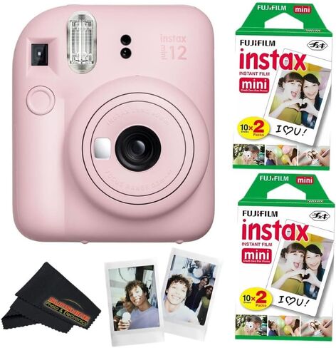 Fujifilm Instax Mini 12 Camera with Fujifilm Instant Mini Film (40 Sheets) Bundle with + Sunshine Photo Microfiber Cleaning Cloth (Blossom Pink) in Saudi Arabia