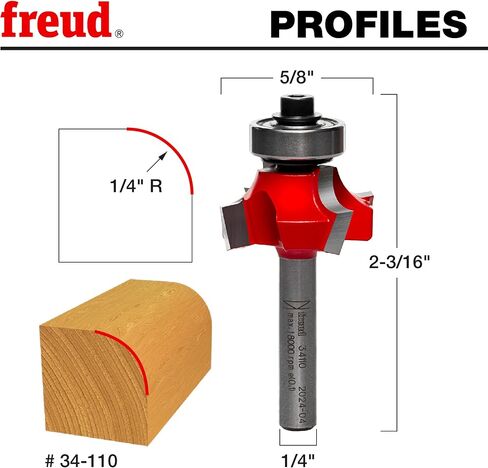 Freud Quadra-Cut Radius Rounding Over Bit with Perma-Shield Coating for Flawless Finish - 4 Cutters, 1/4" Shank Dia., 1/4" Radius, 2-3/16" Length - 34-110 in Saudi Arabia