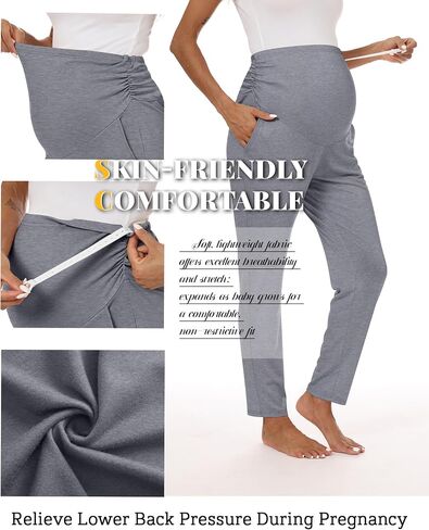 3 Pack Women's Maternity Pants | Pregnancy Leggings, Over The Belly, Wide Waist, Pocket, Ruched, Work Casual Trouser, Office, Travel in Saudi Arabia