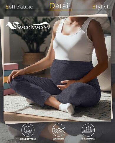 3 Pack Women's Maternity Pants | Pregnancy Leggings, Over The Belly, Wide Waist, Pocket, Ruched, Work Casual Trouser, Office, Travel in Saudi Arabia