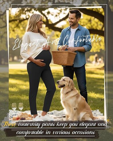 3 Pack Women's Maternity Pants Over The Belly Pregnancy Wide Waist Pants Pocket Side Ruched Work Casual Trousers in Saudi Arabia