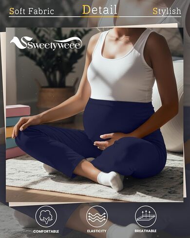 3 Pack Women's Maternity Pants Over The Belly Pregnancy Wide Waist Pants Pocket Side Ruched Work Casual Trousers in Saudi Arabia