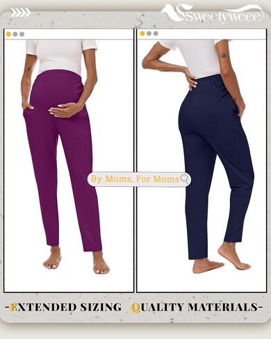 3 Pack Women's Maternity Pants Over The Belly Pregnancy Wide Waist Pants Pocket Side Ruched Work Casual Trousers in Saudi Arabia
