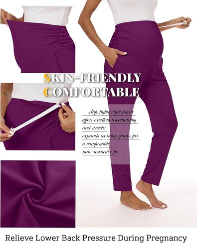 3 Pack Women's Maternity Pants Over The Belly Pregnancy Wide Waist Pants Pocket Side Ruched Work Casual Trousers in Saudi Arabia