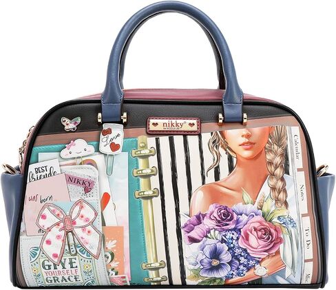 Nicole Lee Nikky Bag Nostalgia Satchel Handbag, Floral Print, Eco-Leather, Zipper Closure, Removable Shoulder Strap, Dual Handles, Fall (NOSTALGIA) in Saudi Arabia