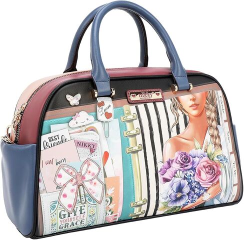 Nicole Lee Nikky Bag Nostalgia Satchel Handbag, Floral Print, Eco-Leather, Zipper Closure, Removable Shoulder Strap, Dual Handles, Fall (NOSTALGIA) in Saudi Arabia
