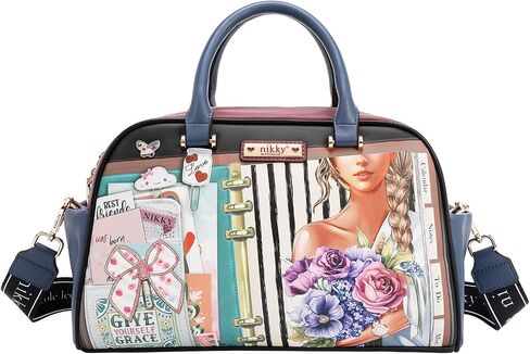 Nicole Lee Nikky Bag Nostalgia Satchel Handbag, Floral Print, Eco-Leather, Zipper Closure, Removable Shoulder Strap, Dual Handles, Fall (NOSTALGIA) in Saudi Arabia