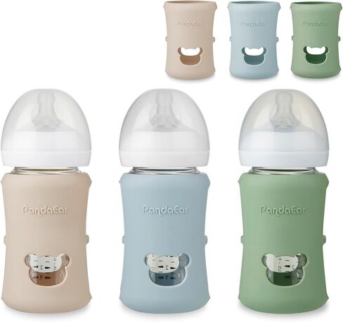 مجموعة من 3 أكمام من السيليكون من PandaEar لزجاجات الأطفال المصنوعة من الزجاج الطبيعي من Philips Avent سعة 8 أونصة، حامل زجاجات مقاوم للكسر والحرارة، خالٍ من مادة BPA، متوافق مع زجاجات Avent الزجاجية سعة 8 أونصة، أزرق وأخضر وبيج in Kuwait