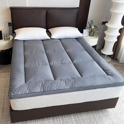 Soulzzz Grey Mattress Pad Cover Soft Extra Thick Cooling Mattress Topper Pillow Breathable Top Mattress Cover Quilted Fitted Mattress Protector for Bed 48x80x4 in Saudi Arabia