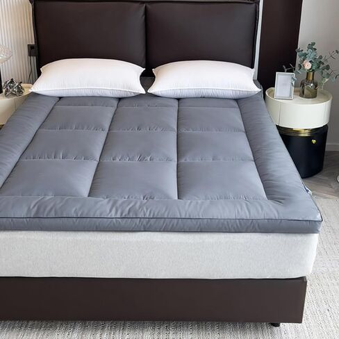 Soulzzz Grey Mattress Pad Cover Soft Extra Thick Cooling Mattress Topper Pillow Breathable Top Mattress Cover Quilted Fitted Mattress Protector for Bed 48x80x4 in Saudi Arabia