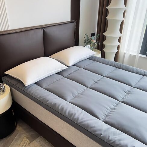 Soulzzz Grey Mattress Pad Cover Soft Extra Thick Cooling Mattress Topper Pillow Breathable Top Mattress Cover Quilted Fitted Mattress Protector for Bed 48x80x4 in Saudi Arabia