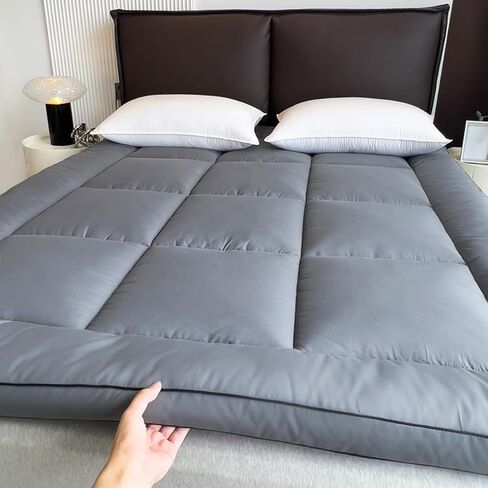 Soulzzz Grey Mattress Pad Cover Soft Extra Thick Cooling Mattress Topper Pillow Breathable Top Mattress Cover Quilted Fitted Mattress Protector for Bed 48x80x4 in Saudi Arabia
