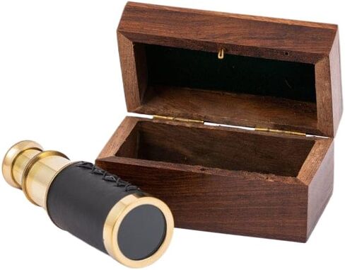 Vintage Brass Telescope with Wooden Storage Box, Decorative Nautical Maritime Spyglass, Antique Style Collectible 6 inch in Saudi Arabia