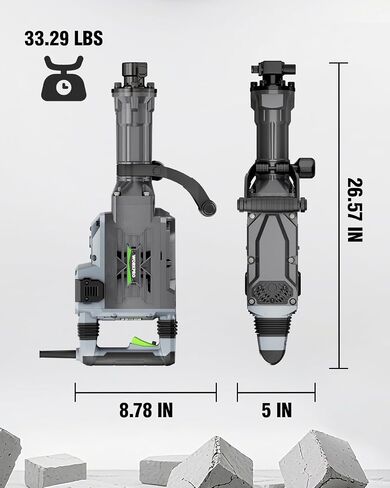 مطرقة جاك الهدم WORKPRO 60J - قاطع خرسانة كهربائي شديد التحمل 15 أمبير، مطرقة ثقب صناعية 1900 نبضة في الدقيقة مع 2 أزاميل HEX30، قابس UL، حقيبة حمل بعجلات للبناء والتجديد in Saudi Arabia