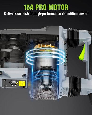 مطرقة جاك الهدم WORKPRO 60J - قاطع خرسانة كهربائي شديد التحمل 15 أمبير، مطرقة ثقب صناعية 1900 نبضة في الدقيقة مع 2 أزاميل HEX30، قابس UL، حقيبة حمل بعجلات للبناء والتجديد in Saudi Arabia