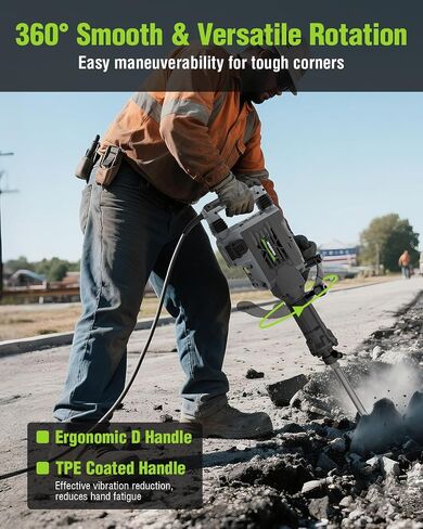 مطرقة جاك الهدم WORKPRO 60J - قاطع خرسانة كهربائي شديد التحمل 15 أمبير، مطرقة ثقب صناعية 1900 نبضة في الدقيقة مع 2 أزاميل HEX30، قابس UL، حقيبة حمل بعجلات للبناء والتجديد in Saudi Arabia