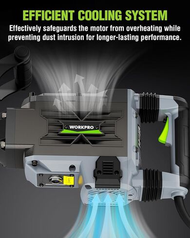 مطرقة جاك الهدم WORKPRO 60J - قاطع خرسانة كهربائي شديد التحمل 15 أمبير، مطرقة ثقب صناعية 1900 نبضة في الدقيقة مع 2 أزاميل HEX30، قابس UL، حقيبة حمل بعجلات للبناء والتجديد in Saudi Arabia