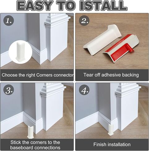 uxcell Self Adhesive Baseboard Corner Blocks, 3.23 Inch Wall Edge Corner Protector 3 Inside + 3 Outside Corners-Connector for Wall Floor Furniture Edge(Gray) in Saudi Arabia