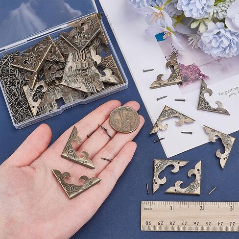 PH PandaHall 80pcs Vintage Corner Protectors Decorative Metal Edge Covers Iron Triangle Furniture Protectors Metal Decorative Brackets with Screws for Wood Box Jewelry Table Home Decor Antique Bronze in Saudi Arabia