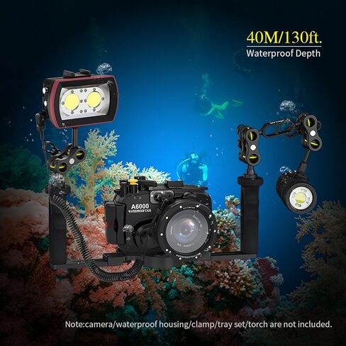 مصباح فيديو LED للغوص، مصباح غوص SL-21 متوافق مع Gopro، مصباح يدوي مقاوم للماء بطول 130 قدم/40 متر باللون الأبيض والأحمر والأزرق، ومصابيح ملء الكاميرا تحت الماء 3500 لومن مع محول YS برأس كروي in Kuwait