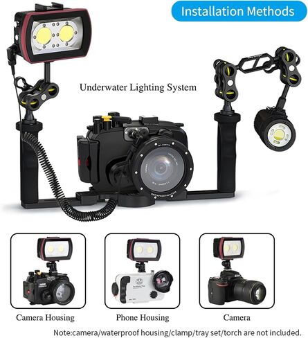 مصباح فيديو LED للغوص، مصباح غوص SL-21 متوافق مع Gopro، مصباح يدوي مقاوم للماء بطول 130 قدم/40 متر باللون الأبيض والأحمر والأزرق، ومصابيح ملء الكاميرا تحت الماء 3500 لومن مع محول YS برأس كروي in Kuwait