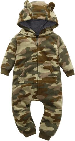 Baby camo Fleece Bodysuit Army Infant One Piece Camouflage Hooded Zipper Romper Outerwear Newborn Outfit in Saudi Arabia