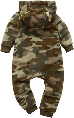 Baby camo Fleece Bodysuit Army Infant One Piece Camouflage Hooded Zipper Romper Outerwear Newborn Outfit in Saudi Arabia
