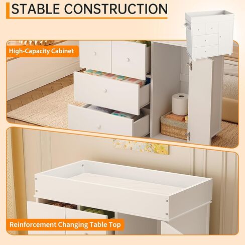 Baby Changing Table Dresser with 5 Drawers, Modern Nursery Dresser with an Open Storage Space, Diaper Changing Station for Bedroom, Kids Room, Baby Room, White in Saudi Arabia
